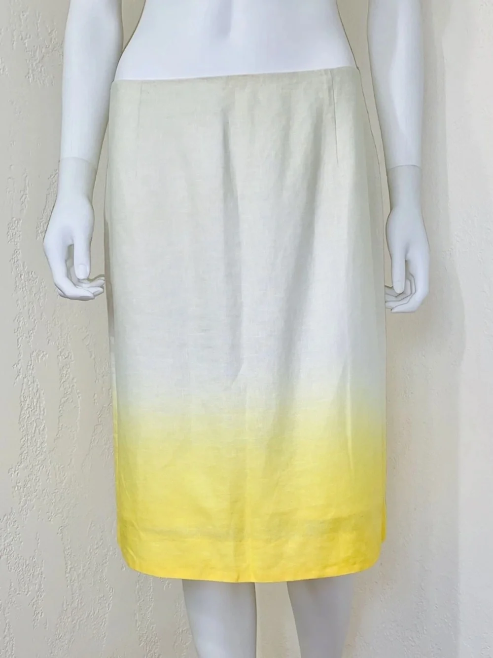 J.Crew Yellow Dipped Ombré Linen Knee Length A-line Skirt Career Size 6 Vintage